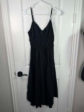 Dizzy Lizzy Black Smocked Waist Cotton Midi Dress Size M
